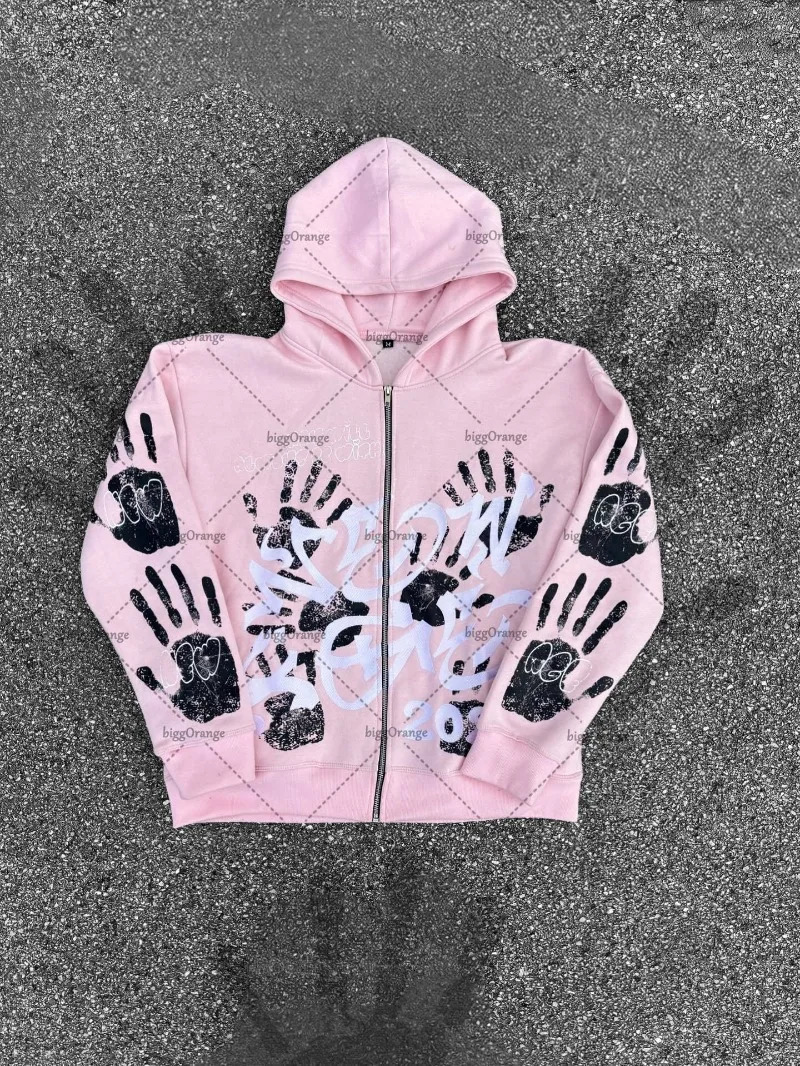 Punk Harajuku Hiphop Cartoon Letter Print Loose Sweatshirt Men Casual Streetwear Y2K Rock Trendy Oversized Zipper Hoodie Women 251017