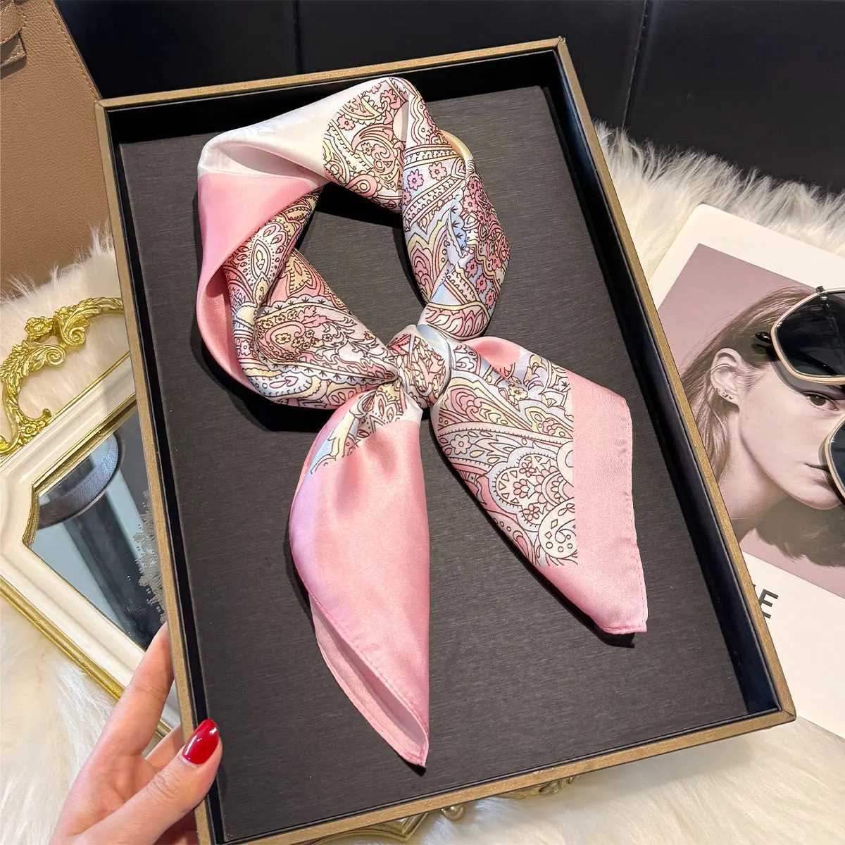 Luxury Leopard Print 7070cm Square Scarf Women Soft Satin Hairband Neckerchief Tie Female Headband Foulard Mothers Day Gift W251021