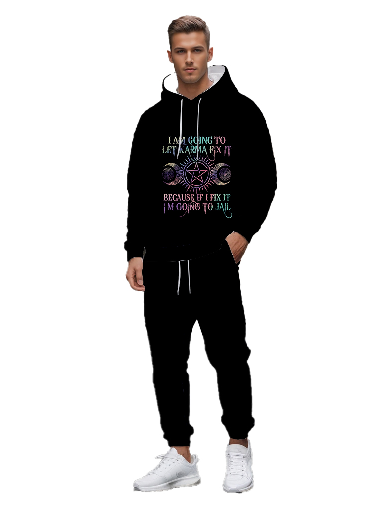 Men's Ankle-Length Knitted Hoodie Casual Outdoor Polyester Print Sweatshirt with Adjustable Drawstring Gradient Color - LMWY00164