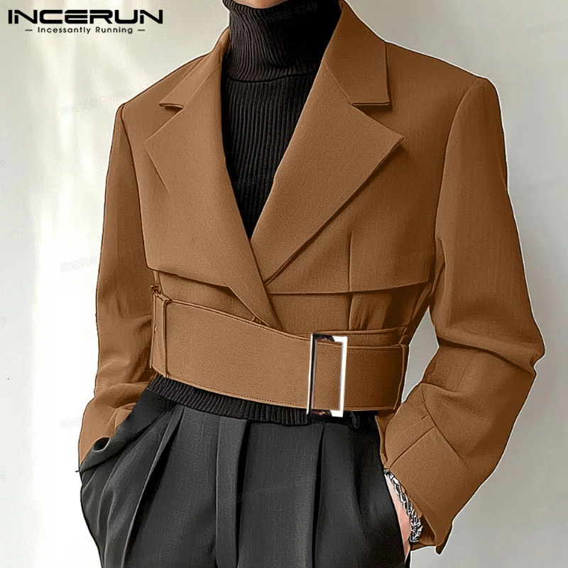 Fashion Well Fitting Tops INCERUN Men Deconstruct Metal Buckle Suit Coat Casual Streetwear Cropped Long Sleeved Blazers 2025 251021