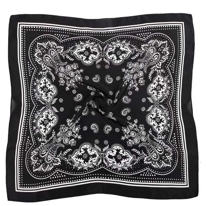 Women Scarf 70cm Black Hip Hop Bandana Kerchief Paisley Printed Hijab Headwear Wrist Hairwrap Square Scarves Print Handkerchief W251021