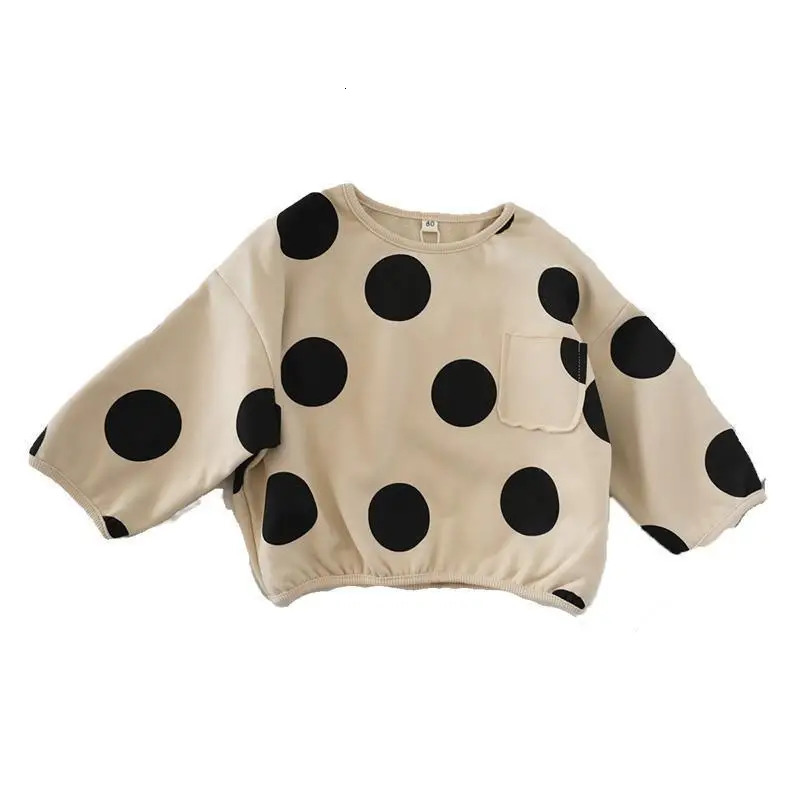 Korean Children Boy Sweatshirt Cotton Retro Dot Printed Toddler Kid Boyd Basic Shirts Loose Round Collar Kids Baby Pullovers 251018