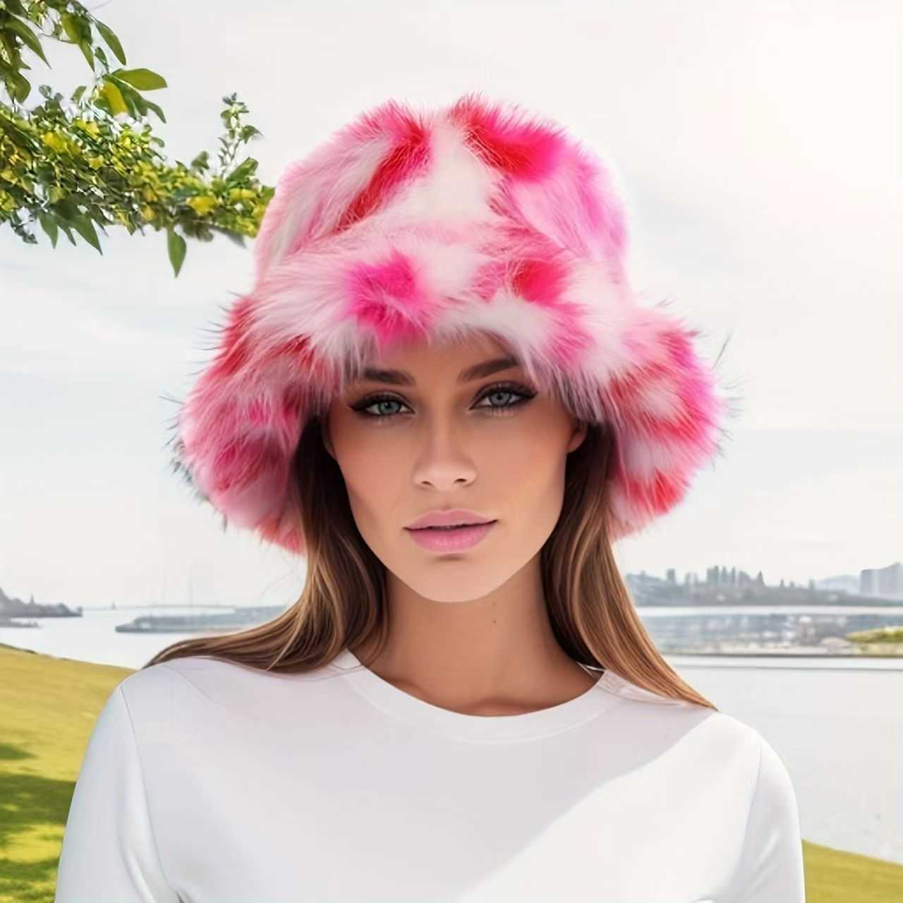 Plush Fisherman Hat for Women Winter Imitation Fox Fur Colorful Fashionable Warm Faux Fur Hat H251020