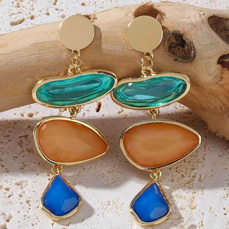 Boho Elegant Geometric Drop Crystal Long Stud Earrings For Women Simple Irregular Blue Earring Jewelry Accessories Gifts J251021