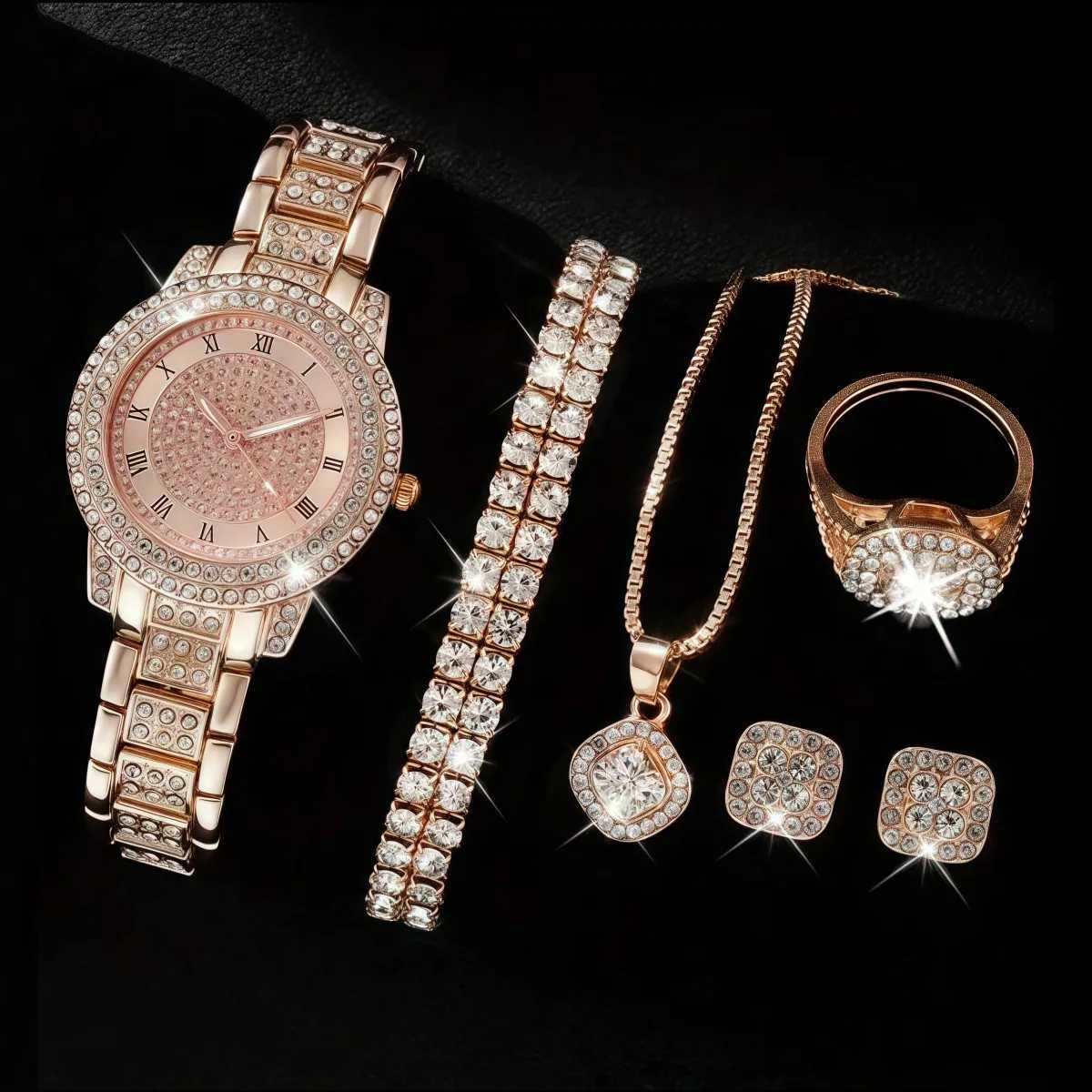 Fashionable and luxurious diamondstudded ladies es with five pieces of jewelry for a chic and stylish lookXJ251021