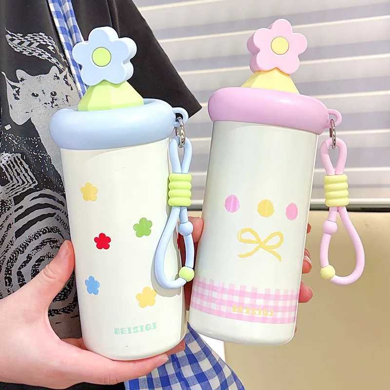 Portable Insated Steel Water Cup for Girls with Straw And Printed Handle HighAesthetic Portable Drinkware Y251021