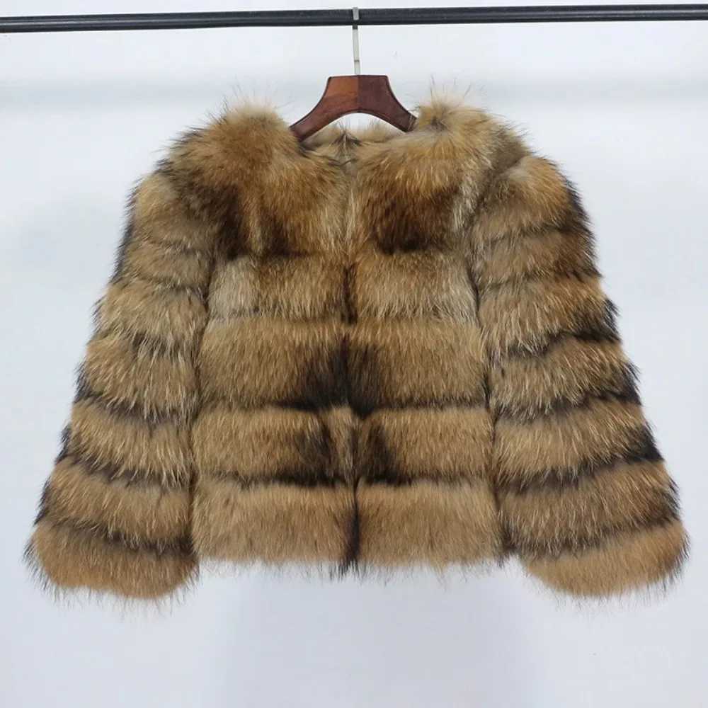 2023 Real Fox Fur Coat Winter Jacket Women Natural Fox Fur Raccoon Outerwear Oneck Thick Warm Luxury Female Plus Size1 Y251105