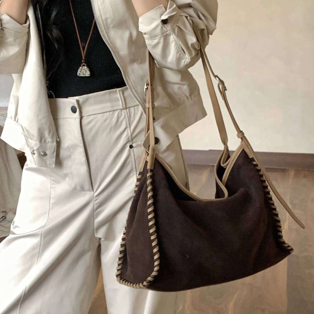 Suede Woven Tote Women's Autumn And Winter New Niche Design Vintage Soft Relaxed Large Capacity Fashion Handbag Shouder Bag 251021