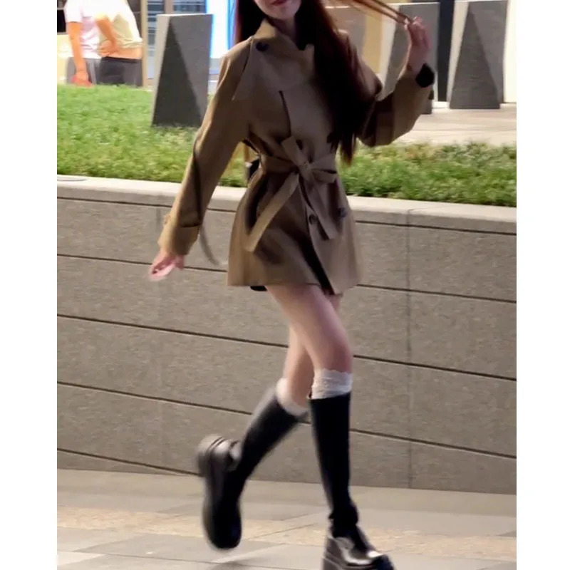 KoreanEnglish Style Trench Coat Womens Spring and Autumn Style Unique Temperature MediumLength Waist Coat 251021