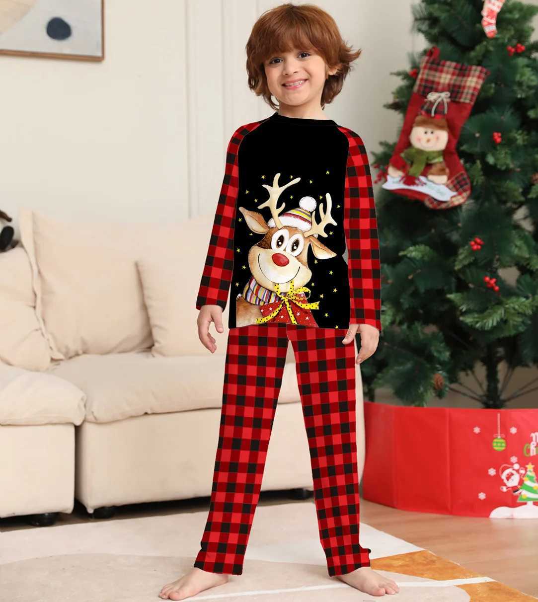 2025 European and American New Cartoon Fawn Plaid Christmas Parentchild Wear Printed Loungewear Pajamas Adult Kids Homewear Set L251021GW5N