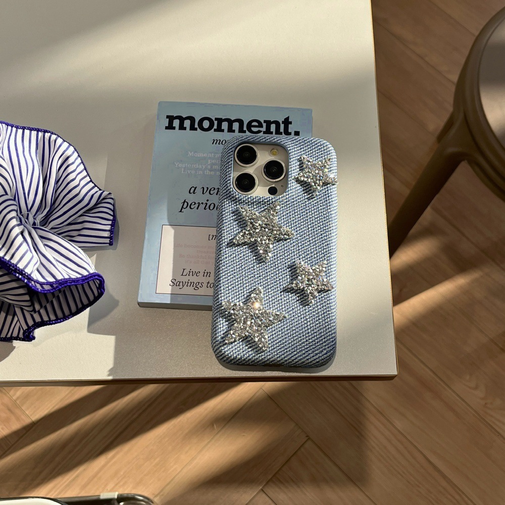 Diamond-Encrusted Small Five-Pointed Star Phone Case Compatible with iPhone 17/16/15 PRO Simple Niche iPhone 14/13P