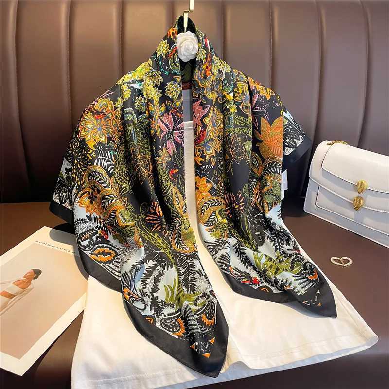 Luxury 90cm Twill Square Scarf For Wen Spring Print Hair Band Hijab Foard Sunsceen Neckerchi Shawl Wraps EcharpeW251021