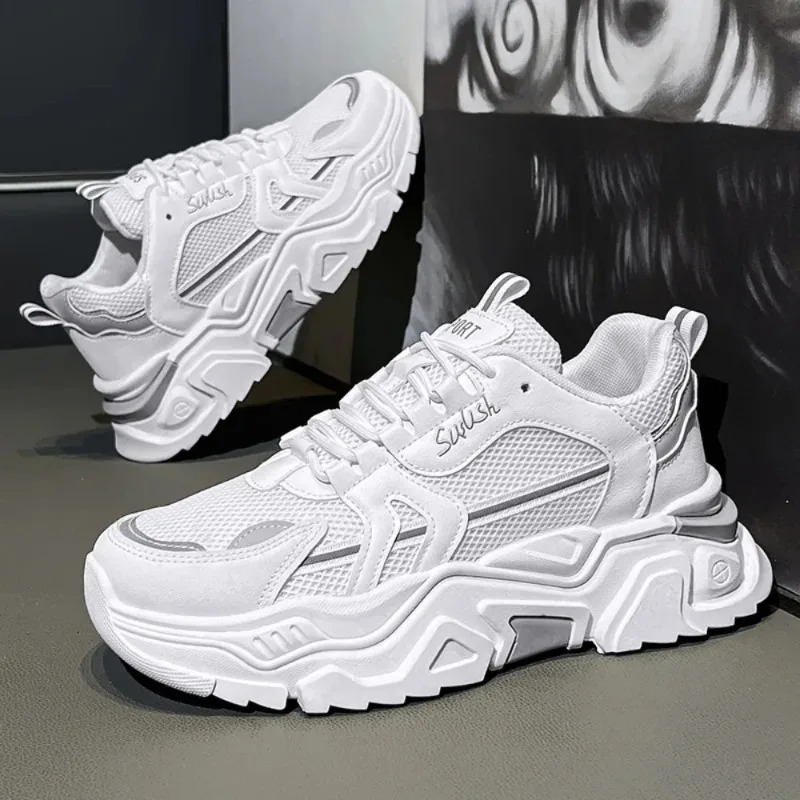 Fashion Mens Thick Sole Platform Sneakers Breathable Mesh Lightweight Low Top Dad Shoes Casual Sports Walking Shoes 251017
