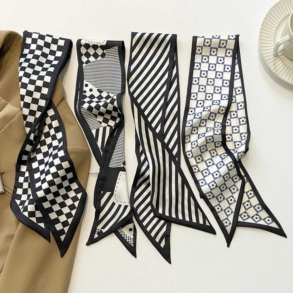 4pcs Skinny Bag Ribbon Scarfs for Wen Fashion Print Soft Satin Haiand Foard Neckerchi Fa Neck Tie Hair ScarfW251021