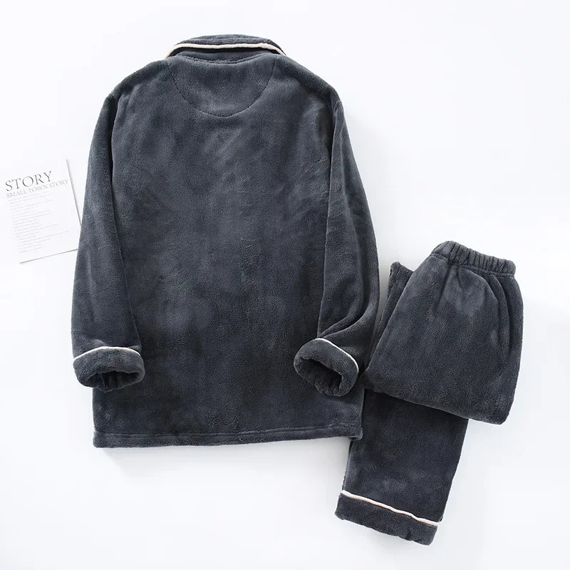 autumn and winter mens pajamas longsleeved trousers thickened warm suit home service flannel plus size twopiece suit 251021