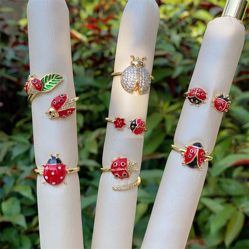 Designer ring Copper plated 18K gold ladybug ring diamond ring for women engagement rings men ring Halloween gift free shipping