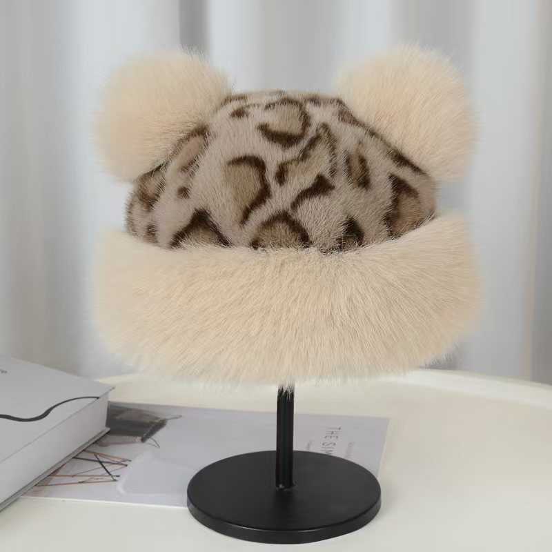 Pastoral Style Warm Fur Hat Leopard Print Bear Ears Cute Hat H251020