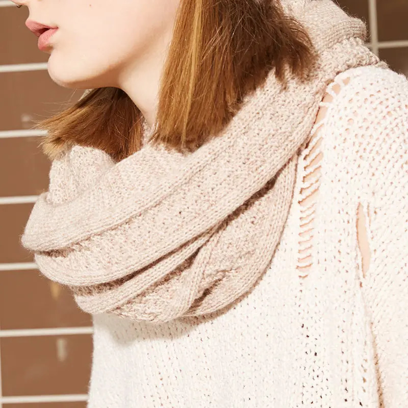 ENJOYFUR women winter scarf warm wool knitted ring scarves for girl fashion strip flower female solid long neckerchief 251021