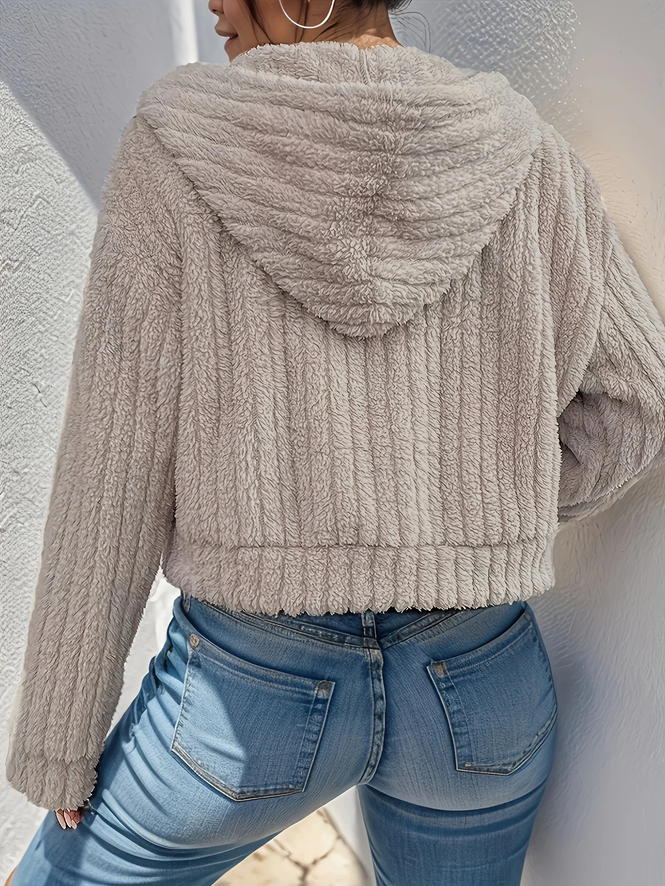 Elegant Faux Fur ZipUp Hooded Jacket for Women 100 Polyester Solid Color Cozy Short Coat FallWinter 251021