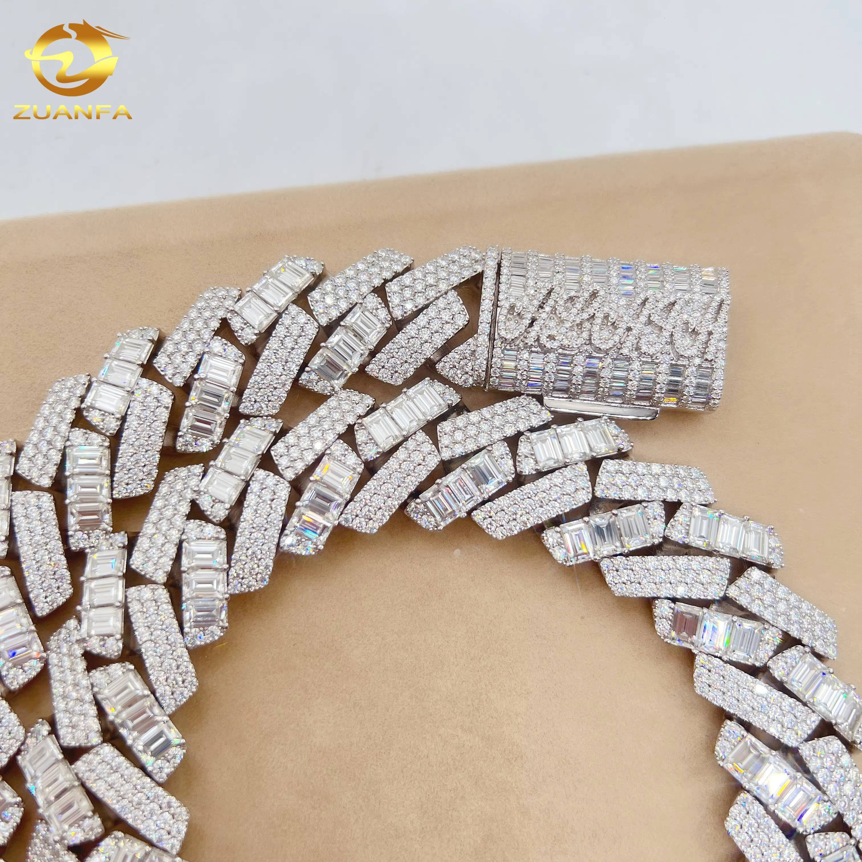 24mm Fine Jewelry Men 925 Sterling Silver Hip Hop Luxury Custom VVS Moissanite Miami Cuban Link Chain Cuban Necklace