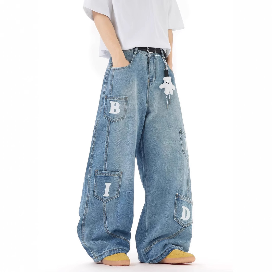 2025 American Retro Fashion Luxury Pants Designer Washed Autumn/Winter New Multi Pocket Design Bent Knife Pants Retro Neutral Jeans Floor Dragging Loo