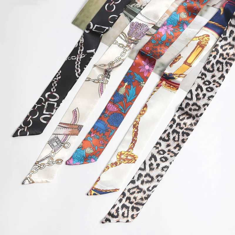 Women Print Flower Small Scarf Handle Bag Ribbons Fashion Head Scarf Small Long Skinny Scarves Headbands Tie Accessories W251021
