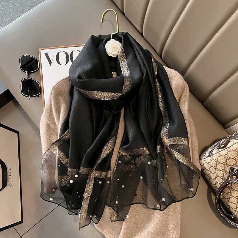 2024 Luxury Brand Women Fashion Scarf Plain Solid Silk Linen Shawls Scarves Summer Lady Bandanas Foulard Hijab W251021