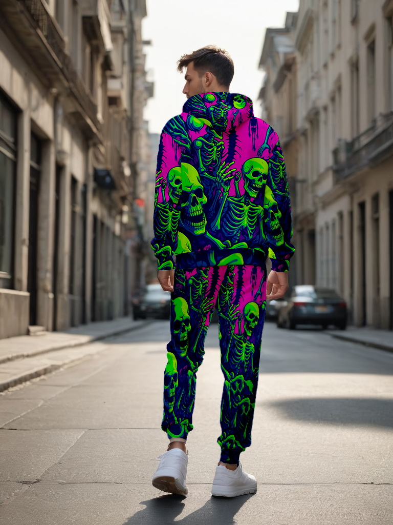 Men's Ankle-Length Knitted Hoodie Casual Outdoor Polyester Print Long Sleeve T-Shirt Adjustable Drawstring Hood Autumn Wear - LMWY00183