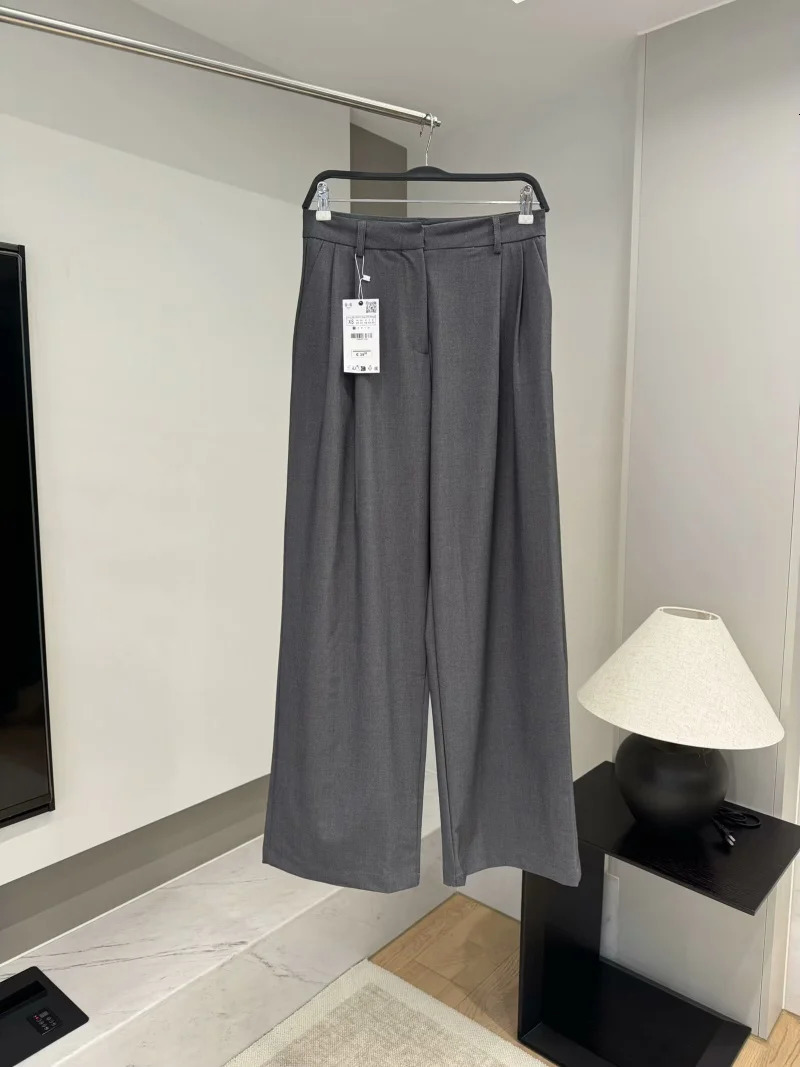 ETJ Womens Spring suit Set with shoulder padded doublebreasted blazer highwaisted pleated widelegged pants 251021