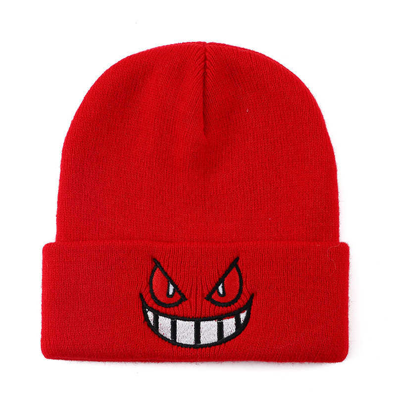 New Embroidered Knitted Hat Cartoon Gengar Creative Knitted Hat Autumn Winter Warm Ear Protection Breathable Cold Hat H251020