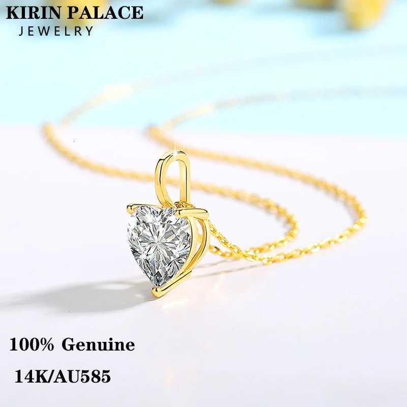 Genuine 14K Gold Heart Moissanite Necklace 1CT/2CT/3CT AU585 Pendant Classic for Women Anniversary Party Gift Trendy JewelryXJ250717