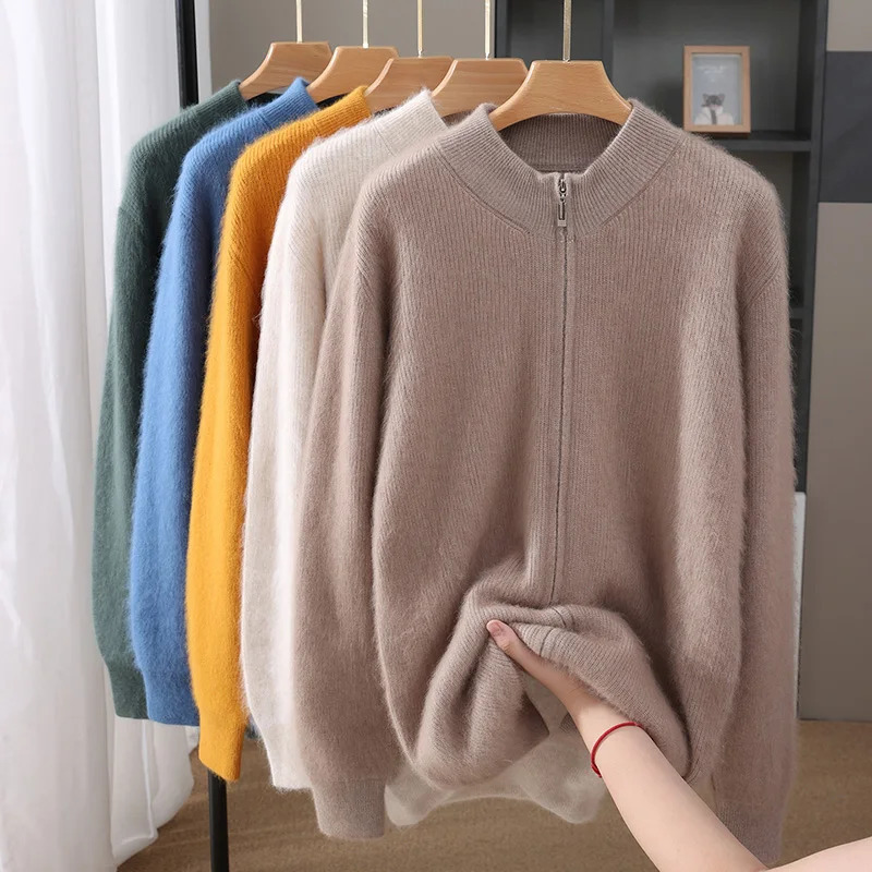 Mens 100Mink Cashmere Sweater Mock Neck Zipper Cardigan Thickness Smart Casual Cashmere Knitwear Coat Autumn Winter Mens Tops 251020