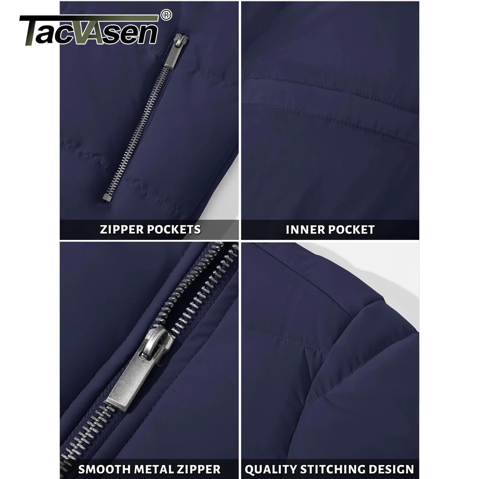 TACVASEN Winter Padded Puffer Jacket Mens Full Zip Quilted Bomber Jackets Zipper Pockets Casual Warm Coats Outwear Windbreaker 251028CJ