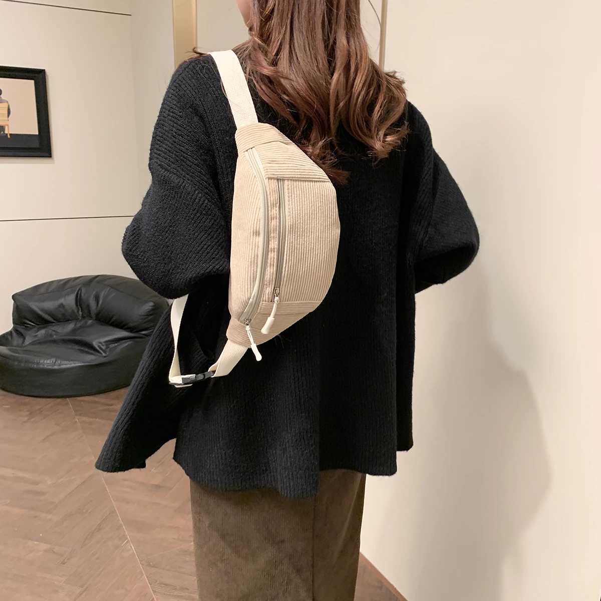 Women Waist Bag Corduroy Student Shoulder Handbag Crossbody Chest Breast Bag Fanny Pack Fashion Phone Female Bum Belt Purse Z251021
