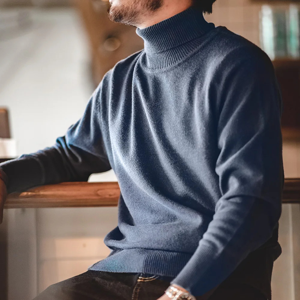 Maden Thermal Sweater Mens Turtleneck Basic Knitted Shirts Autumn Winter Solid Thick Pullovers Turndown Collar Soft Underwear 251016
