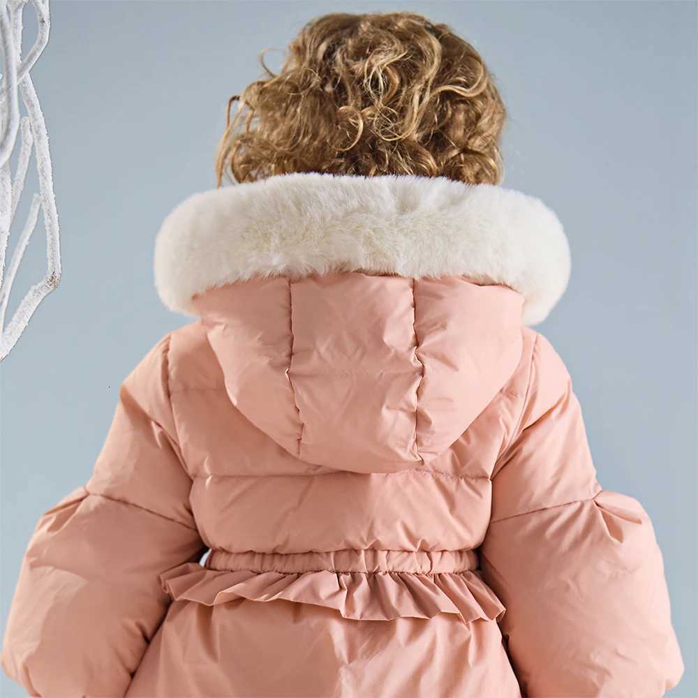 Dave Bella Girls Down Jacket Autumn Winter Children Plush Hooded Thick Overcoat Baby White Duck Down Top Kids Clothing DB4253766T251021