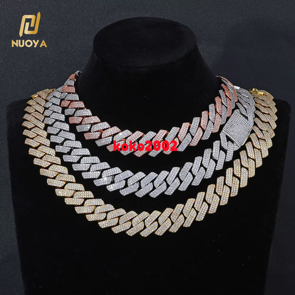 NUOYA Wholesale 20mm 18KWhiteRose Gold Plated Iced Out Cuban Link Chain Necklace for Women Customizable Hip Hop Jewelry