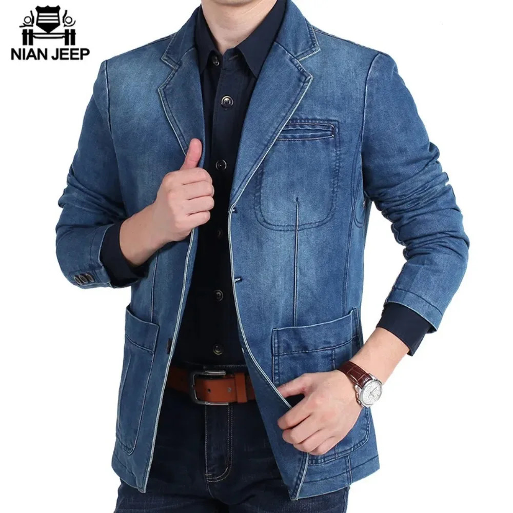 Blazers Men Denim Jacket Suits Coats Single Breasted Turn Down Collar Full Sleeve Casual Regular Coat Button Blazer Jackets 251021