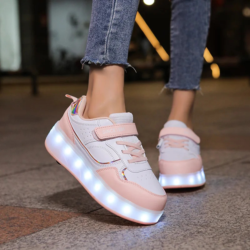 Roller Skate Shoes Kids Boys Girls Flashing Light 4 Wheel Led Luminous Sneakers Outdoor Casual Children 251018 XJ260303
