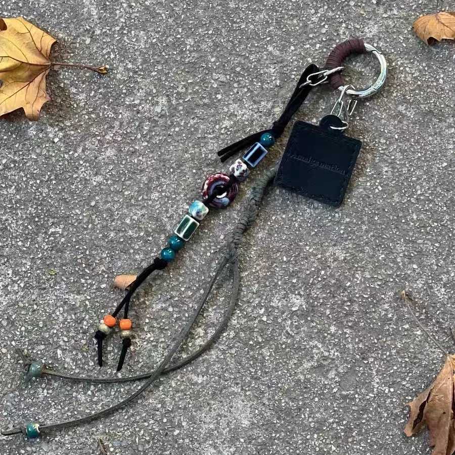 Hand woven rope Key Chain leather disc beads Pants chain W251021