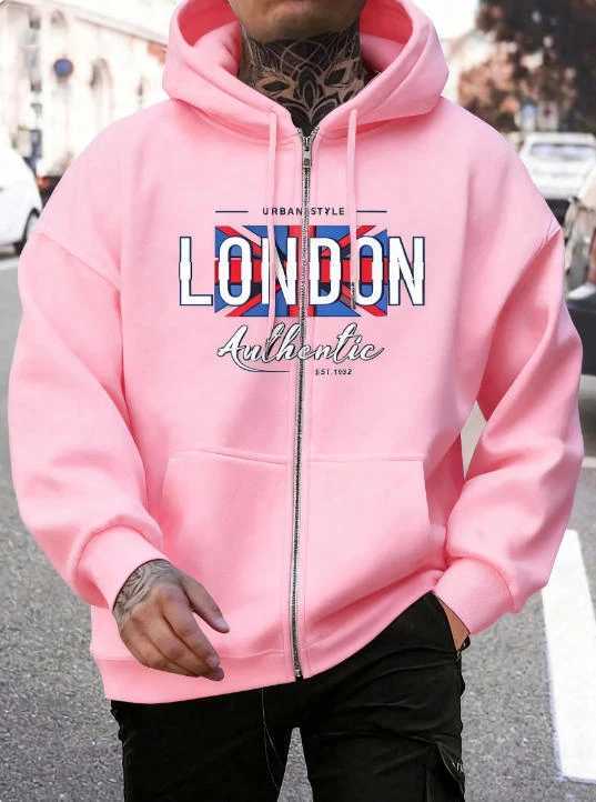 London 3D Printed Alphabet Mens Zipper Hoodie Daily Sports Commuter Top W251021