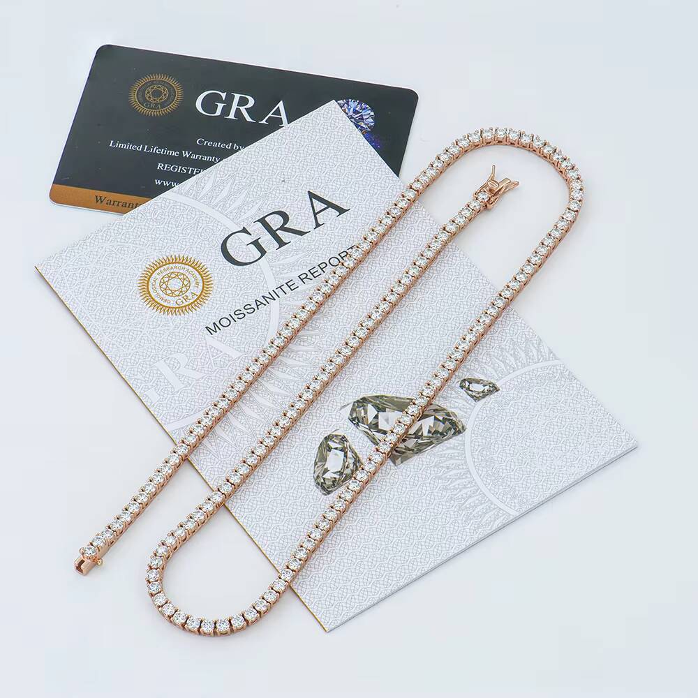 Xingyue 3mm 16in 18in Mossanite Moissanite 925 Sterling Silver Fashion Jewelry Rose Gold Plated Tennis Necklaces for Women