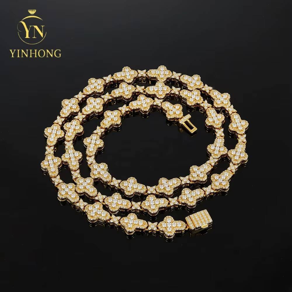 Iced Out 925 Sterling Silver Moissanite Cross Shape 925 Sterling Silver Moissanite Tennis Chain