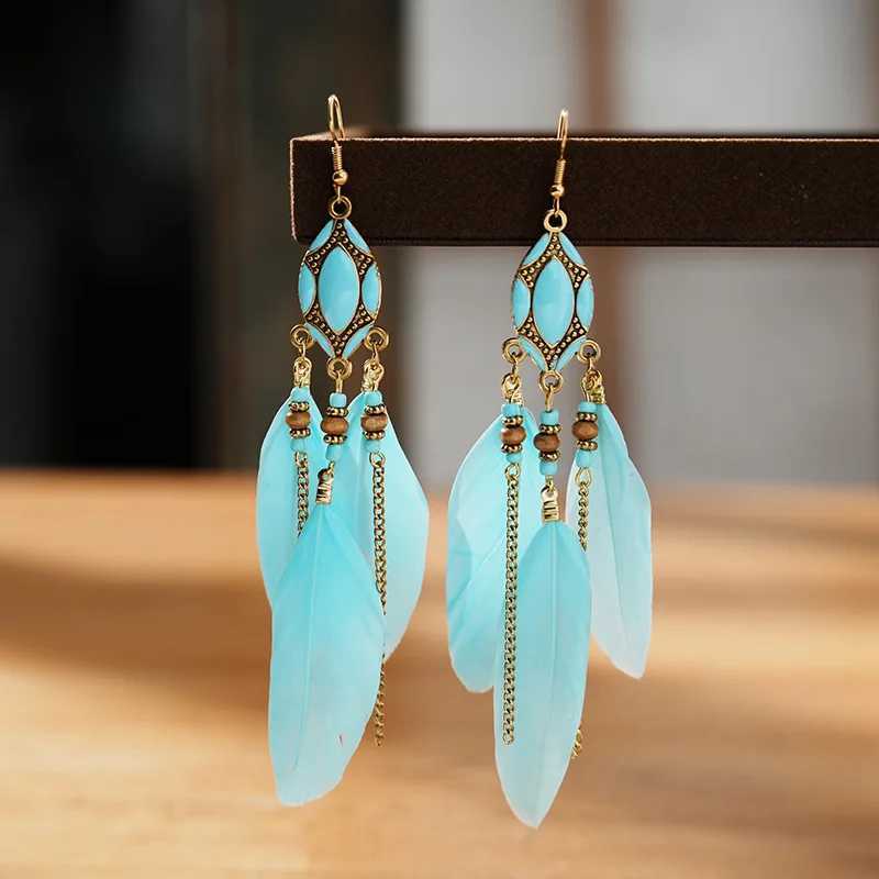 New Ethnic Long Feather Dangle Earrings For Women Bohemian Tassel Beads Handmade Enamel Earrings Girl Bride Wedding Jewelry J251021