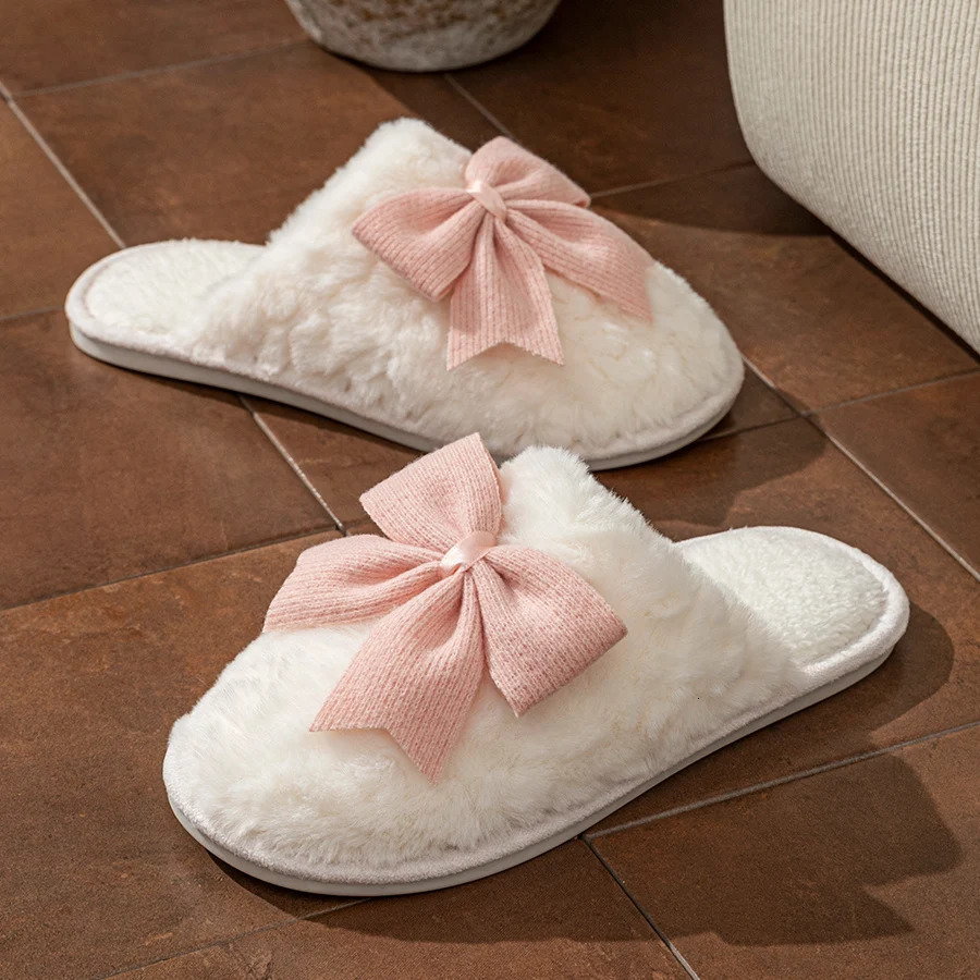 Cute Fashion Butterfly Bow Womens Slippers Winter Indoor Warmth Comfort Breathability Soft Soled Home Casual Shoes 251021