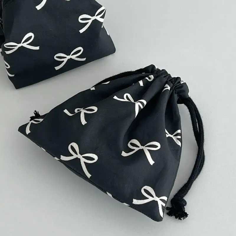 Bow Knot Striped Mini Drawstring Bag Cosmetic Storage Pouch Women Wallet Sweet Kawaii String Mini Pouch Girls Storage Mini BagW251021