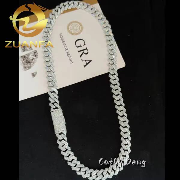 Fast Shipping 12mm Cuban Link Chain Moissanite Hip Hop Jewelry 925 Silver Iced Out Cuban Chain Necklace With GRA Certificate