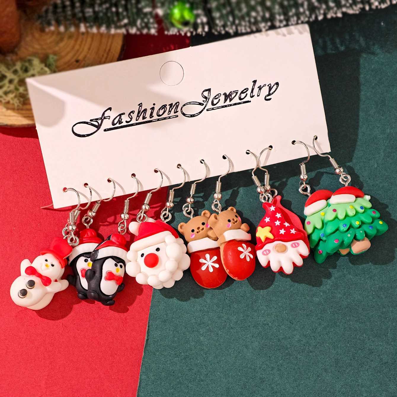 New Cute Cartoon Gingerbread Man Christmas Tree Santa Penguin Resin Dangle Earrings Set Womens Christmas Gift Jewelry J251021
