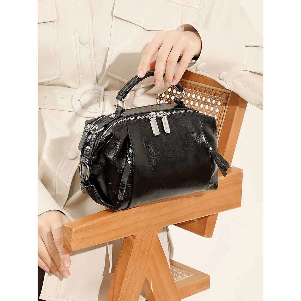 2025 Genuine Leather Women Boston Crossbody Shoulder Cowhide Commuter Shopping Pillow Bag Handbag Gift for girl