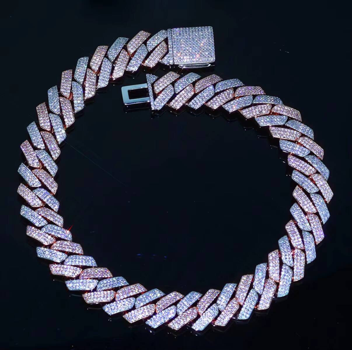 Custom 9K14K18K Gold Cuban Chain Rose Pink Lab Grown Diamonds Double Row Design IGI Certified Hip Hop Jewelry